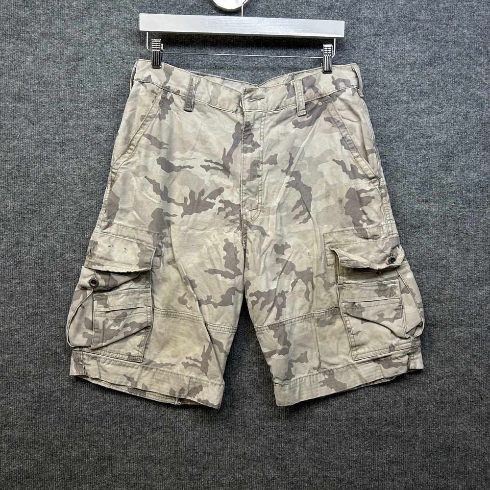 Vintage Cargo Shorts Mens Beige Camouflage Pockets Classic Utility Outdoor - W33